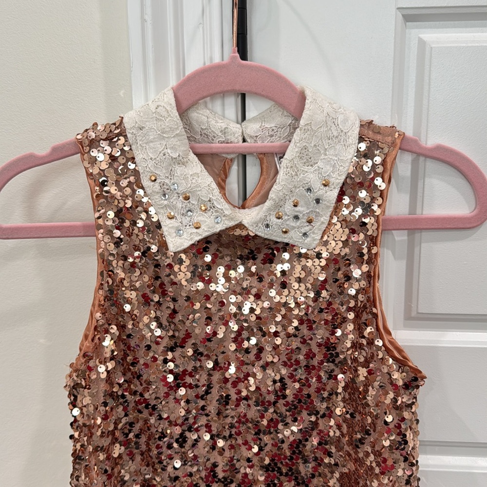 Beautees Girls Fancy Party Holiday Dress Rose Gold Sequins Formal Dance, sz 10 - Picture 2 of 8